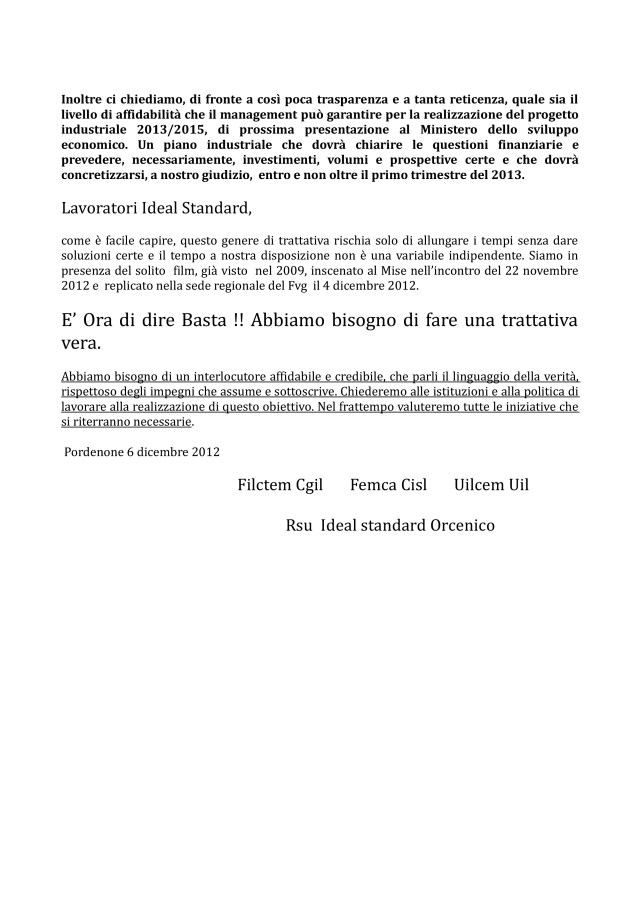 comunicato ideal standard 06-12-12-002